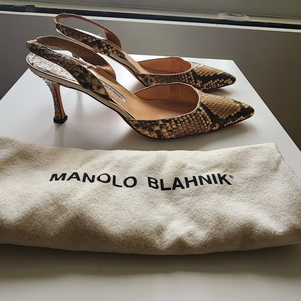 MANOLO BLAHNIK - AUTHENTIC CAROLYNE 70 SNAKESKIN SLINGBACKS